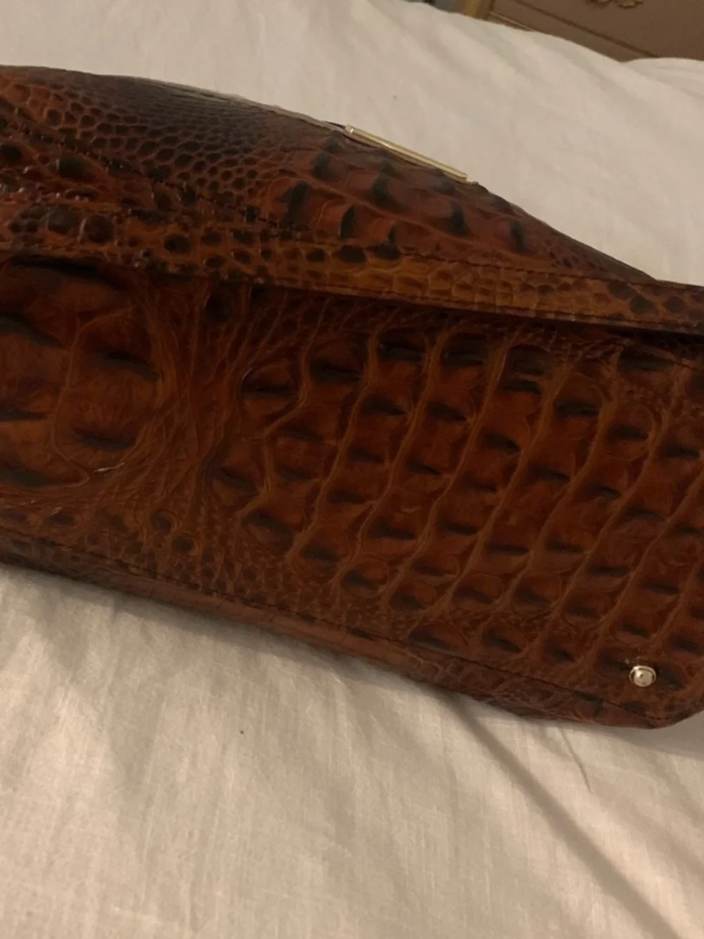 Brahmin Two-Tone Croc-Embossed Tote Bag in White and Brown